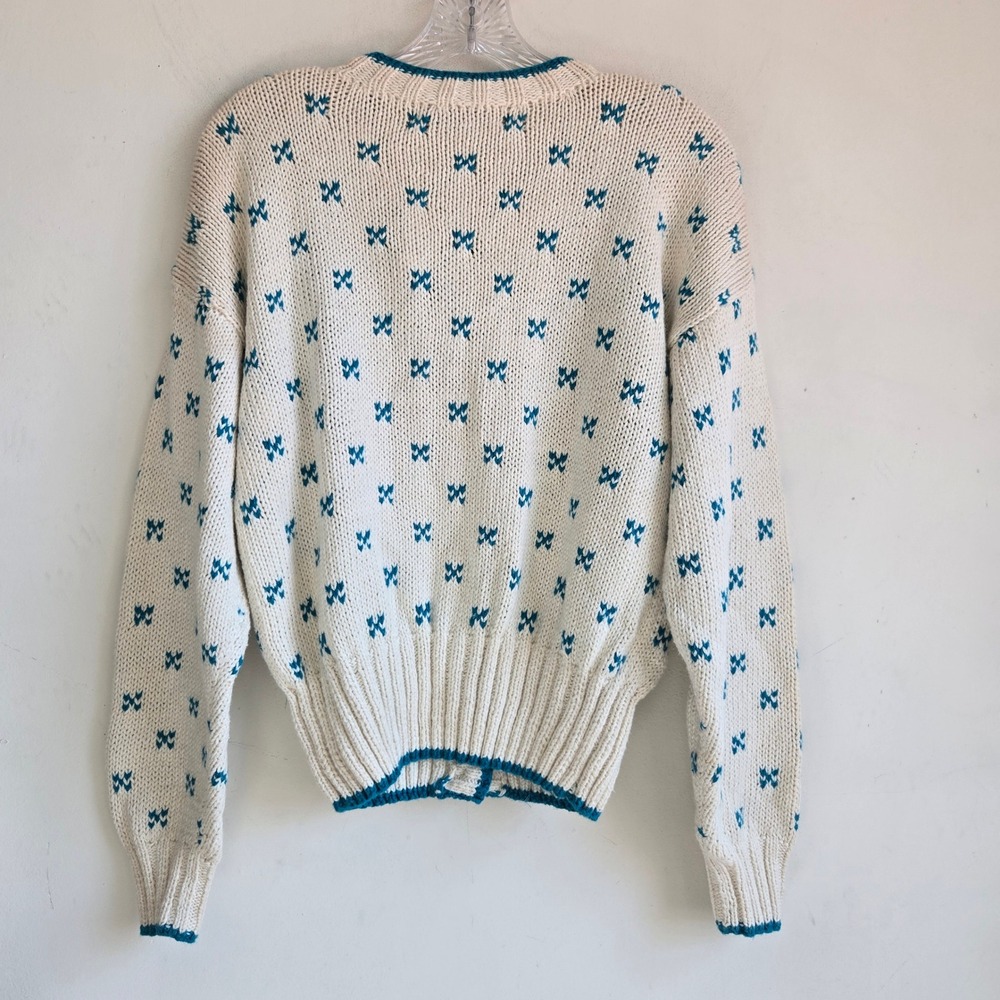 Michelle Stuart Medium Cardigan Womens White Argyle Excellent Hand Knit‎ Ramie - Picture 7 of 7